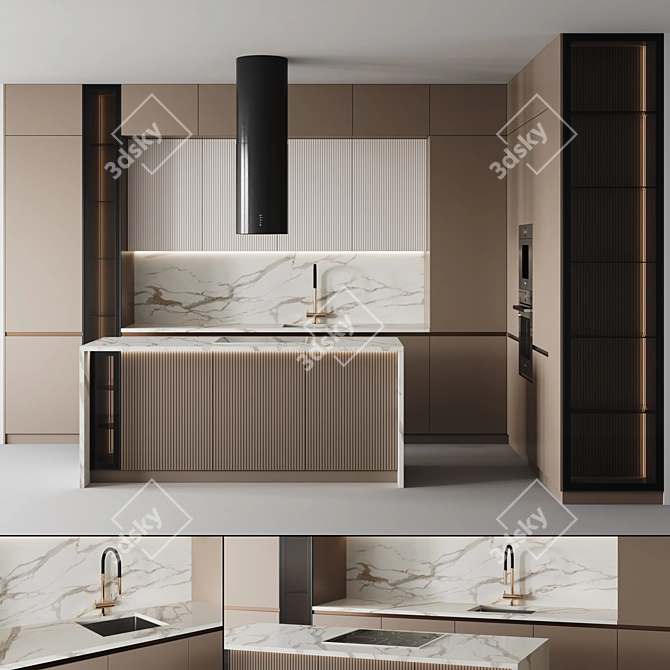 Customizable Modern Kitchen 3D Model 3D model image 1