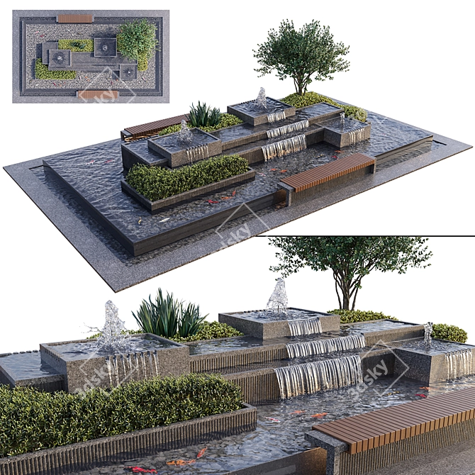 Aquatic Oasis Sculpture with Fish 3D model image 1