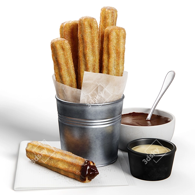 Sugar-dusted Churros in Bucket 3D model image 1