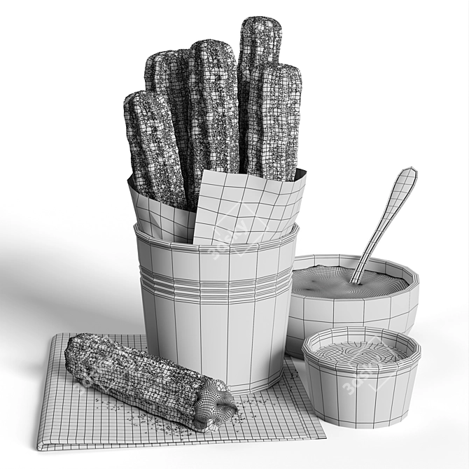 Sugar-dusted Churros in Bucket 3D model image 3