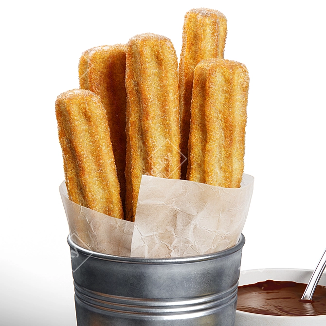 Sugar-dusted Churros in Bucket 3D model image 6