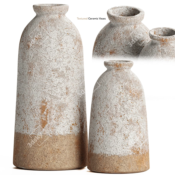  Handcrafted Textured Ceramic Vases 3D model image 1