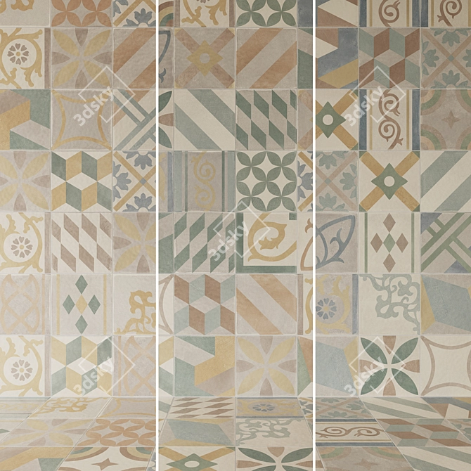 Retro Deco Porcelain Tiles Set 3D model image 1