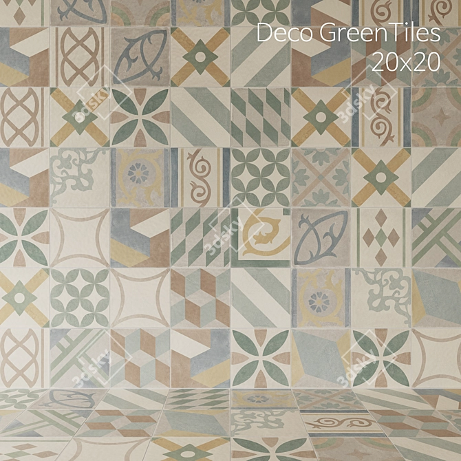 Retro Deco Porcelain Tiles Set 3D model image 2