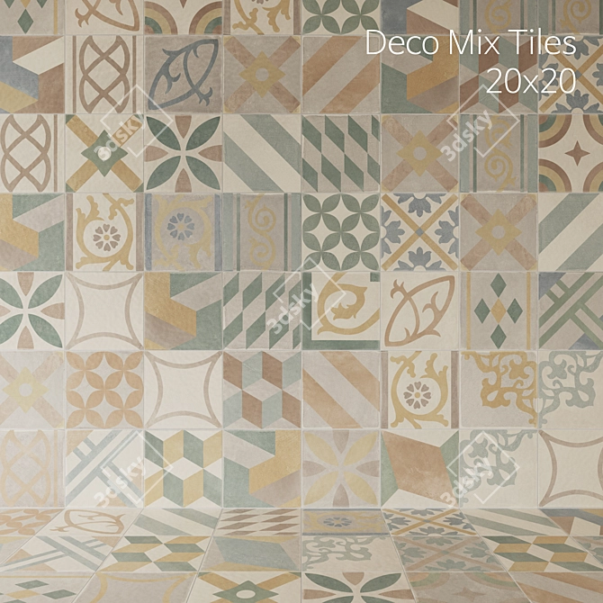 Retro Deco Porcelain Tiles Set 3D model image 6