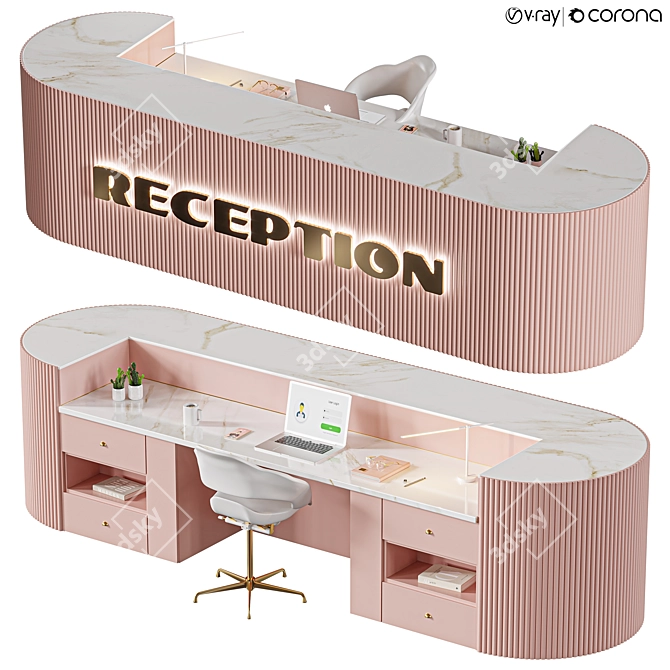 Pink Minimalist Reception Desk 3D model image 1