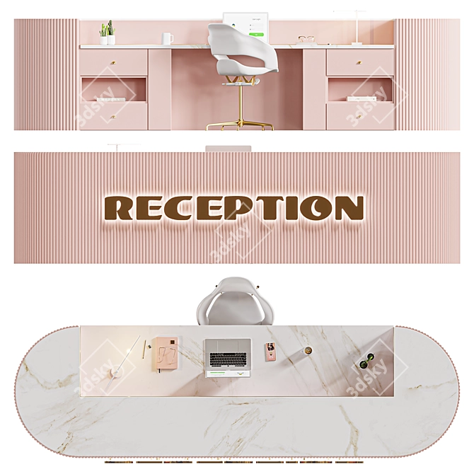 Pink Minimalist Reception Desk 3D model image 2