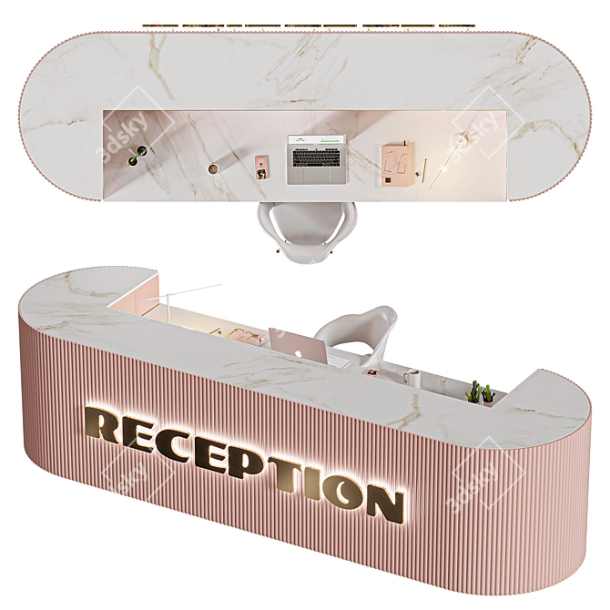 Pink Minimalist Reception Desk 3D model image 4