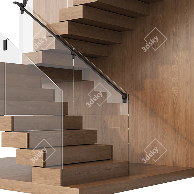 Contemporary Wood/Glass Stairs Design 3D model image 2