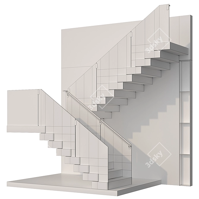 Contemporary Wood/Glass Stairs Design 3D model image 3