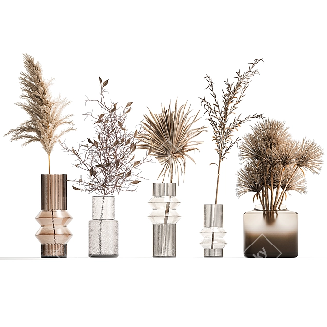 Modern Minimalist Dried Flower Bouquet 3D model image 1