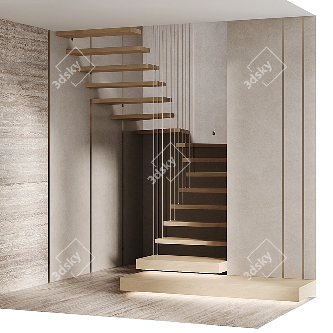 Floating Staircase Set with Night Lights 3D model image 1