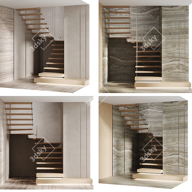 Floating Staircase Set with Night Lights 3D model image 3