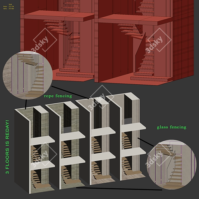 Floating Staircase Set with Night Lights 3D model image 4