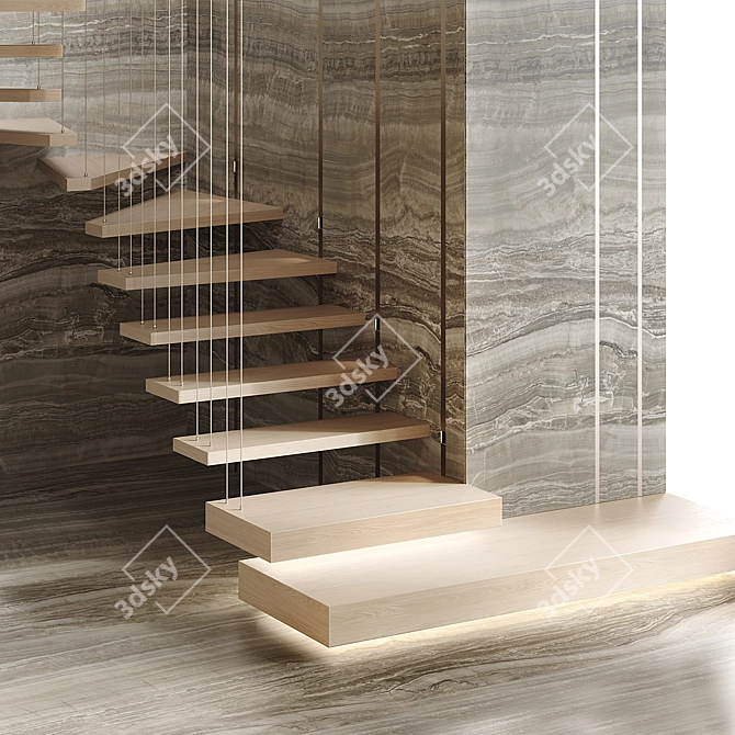 Floating Staircase Set with Night Lights 3D model image 5