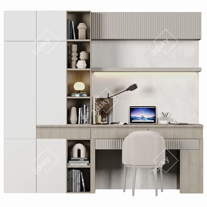 Sleek Wood Home Office Set 3D model image 1