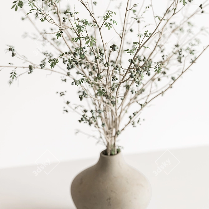 Fresh Green Branch Bouquet 3D model image 2