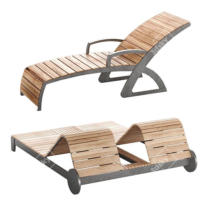 Park Bench Chaise Longue 3 3D model image 2