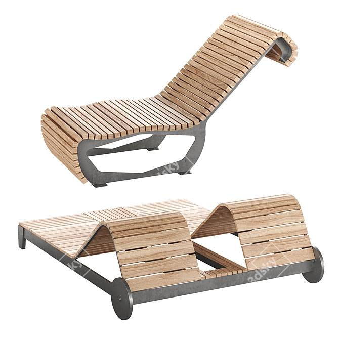 Park Bench Chaise Longue 3 3D model image 3