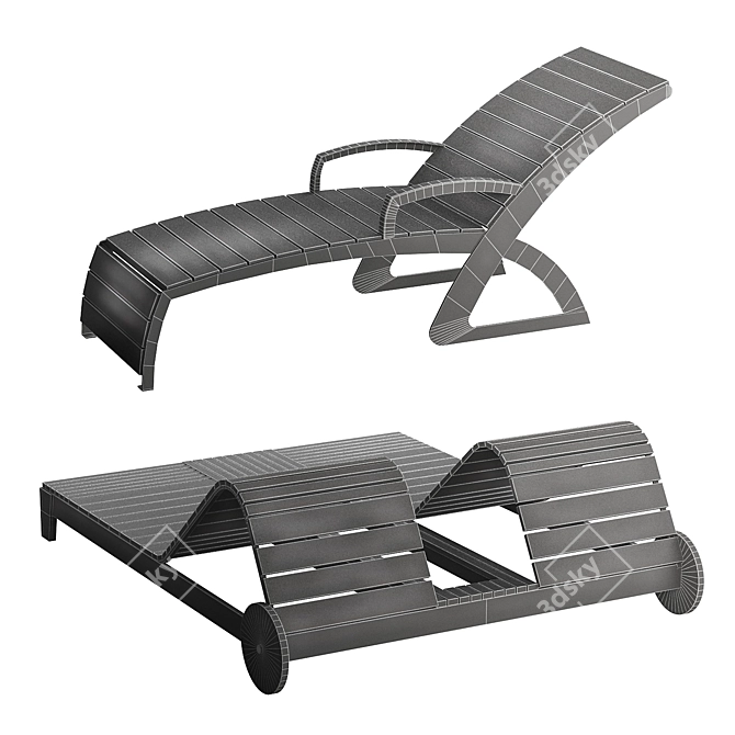 Park Bench Chaise Longue 3 3D model image 6