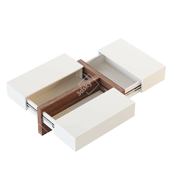 White Walnut Coffee Table with Storage 3D model image 2