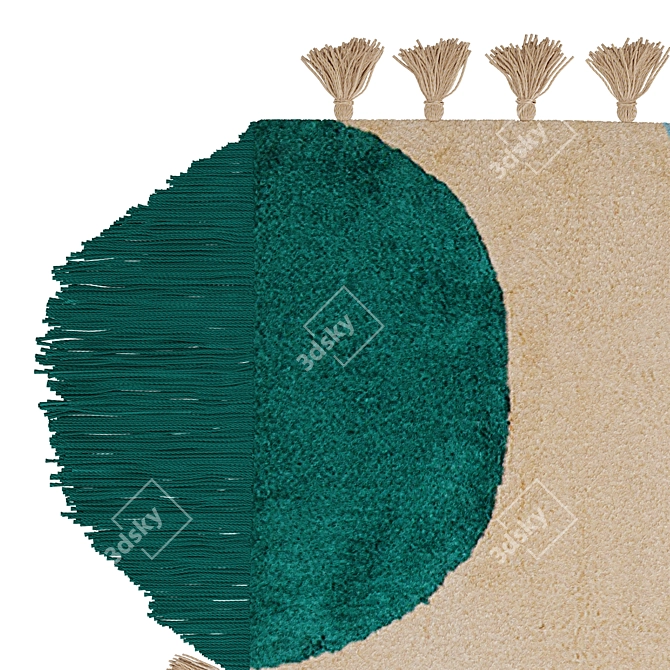 Ethnic Geometric Pom Poms Rug 3D model image 4