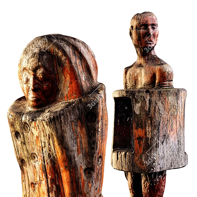 Wooden Statue 3D Model Kit 3D model image 3