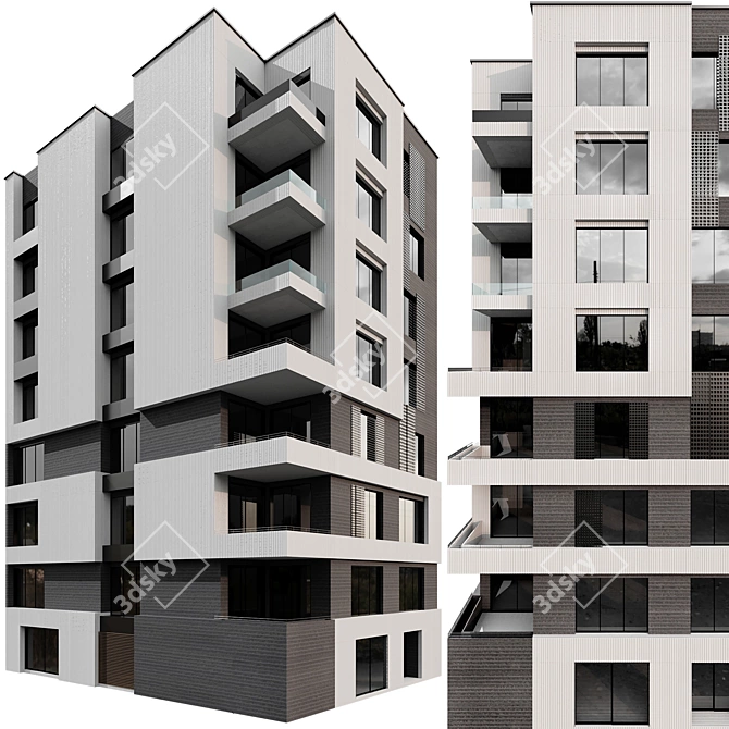 Modular Residential Building 3D Model 3D model image 1