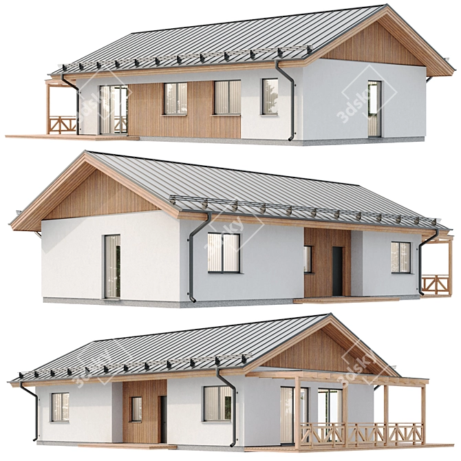 Modern Stucco and Wood House 3D model image 1