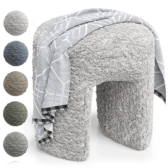 Shaggy Merino Pouf with Polys blanket 3D model image 1