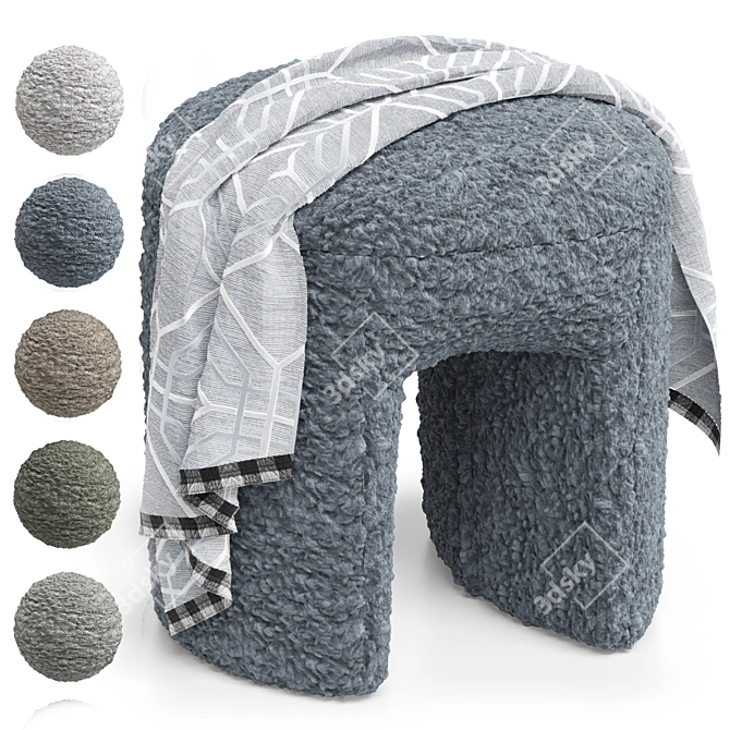 Shaggy Merino Pouf with Polys blanket 3D model image 2