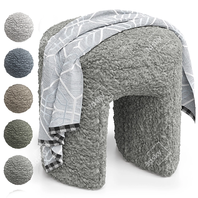 Shaggy Merino Pouf with Polys blanket 3D model image 3