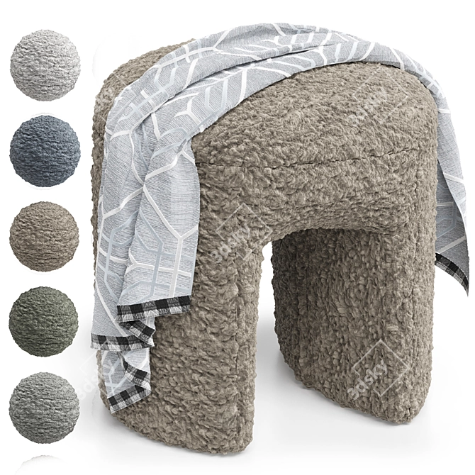 Shaggy Merino Pouf with Polys blanket 3D model image 7