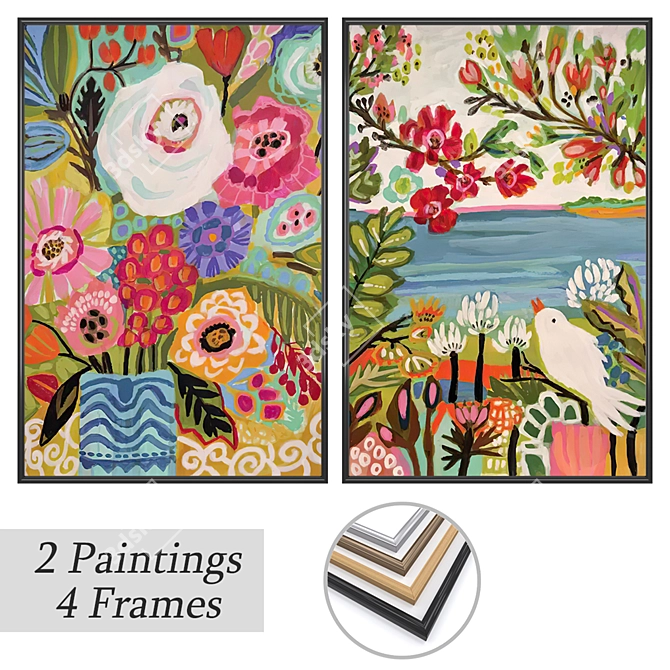 Wall Art Set with Frame Options 3D model image 1