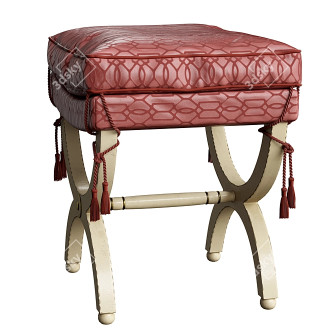 Vintage Solid Wood Vanity Stool 3D model image 3