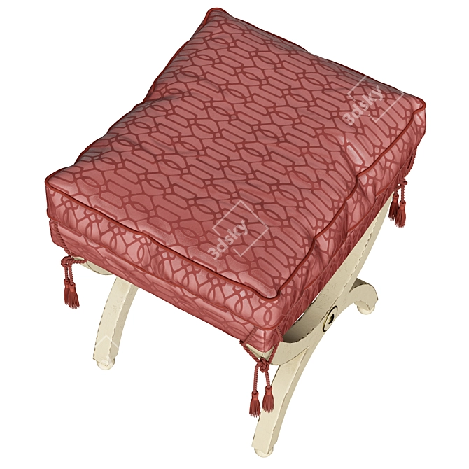 Vintage Solid Wood Vanity Stool 3D model image 4