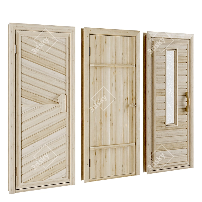 Sauna and Bath Wooden Doors 3D model image 3