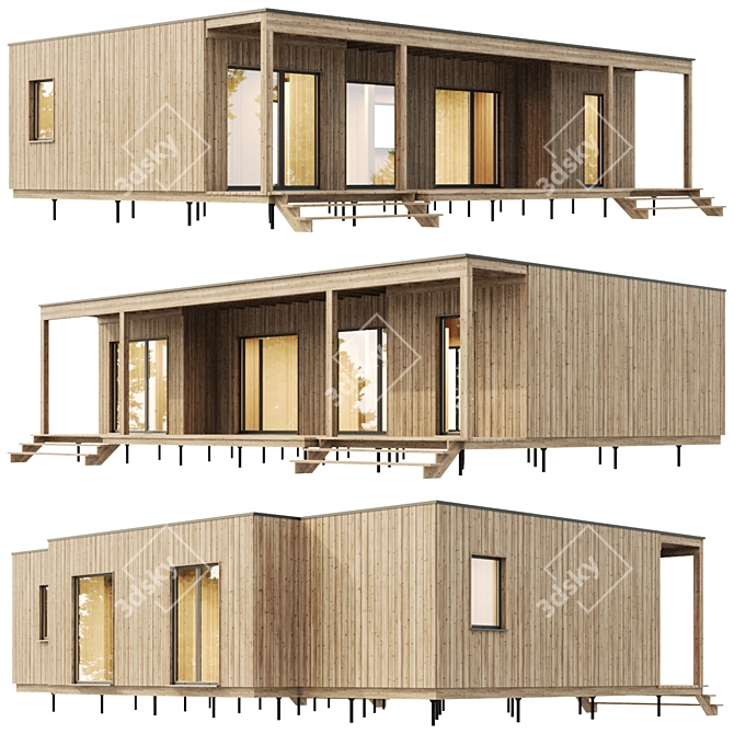 Modern Modular Wood-Look Flat Roof 3D model image 1