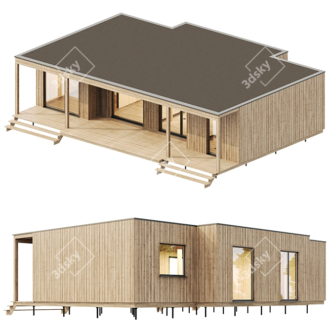 Modern Modular Wood-Look Flat Roof 3D model image 2