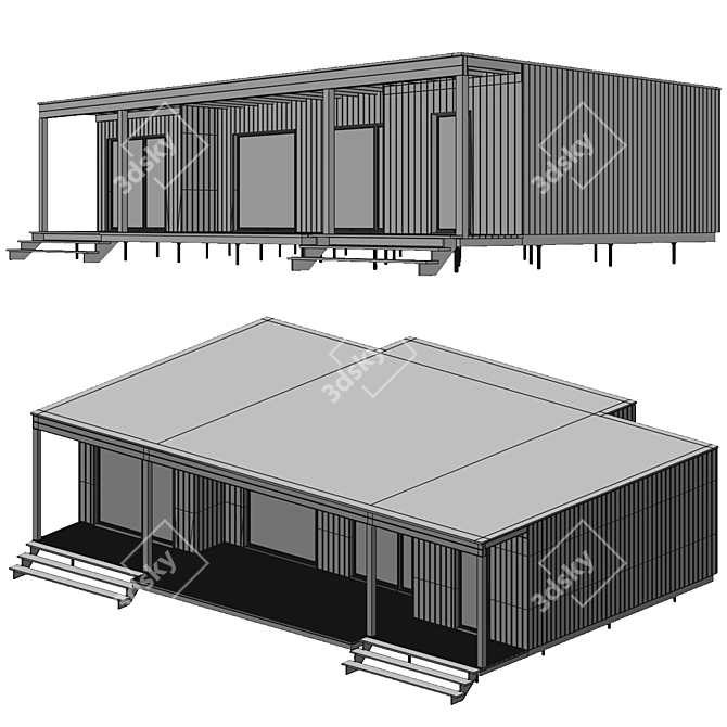 Modern Modular Wood-Look Flat Roof 3D model image 3