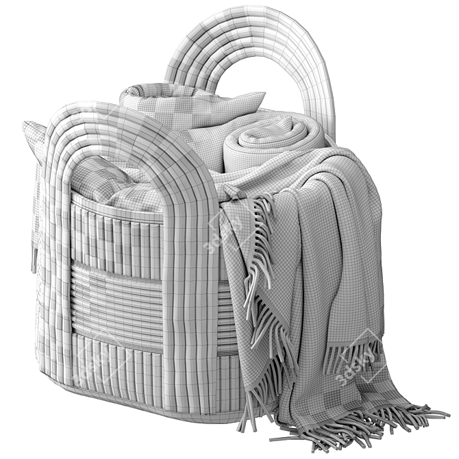 Cozy Basket Set with Blanket 3D model image 7