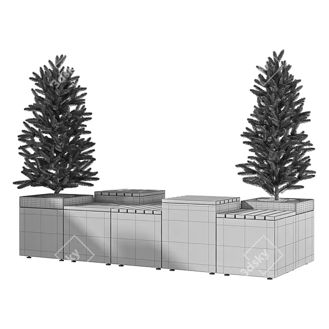 Cityscape Plant Bench Set 3D model image 5