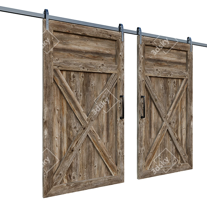  Corrugated Metal and Wood Barn Door 3D model image 1