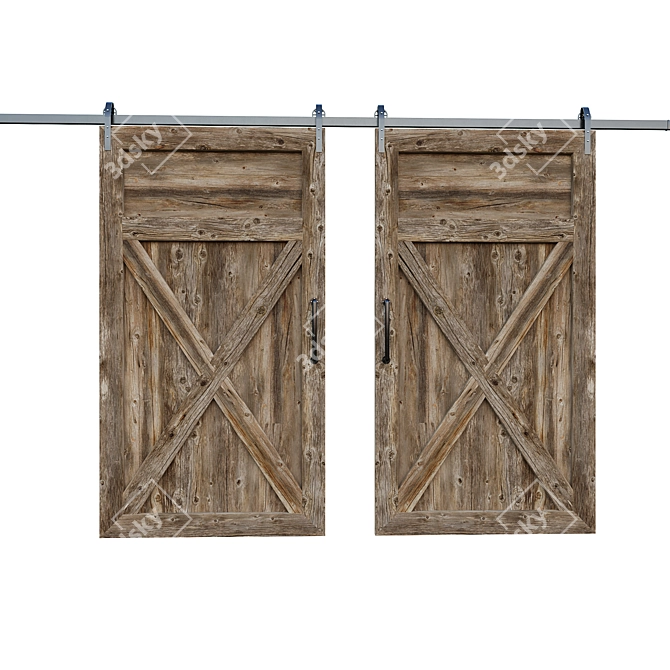  Corrugated Metal and Wood Barn Door 3D model image 2