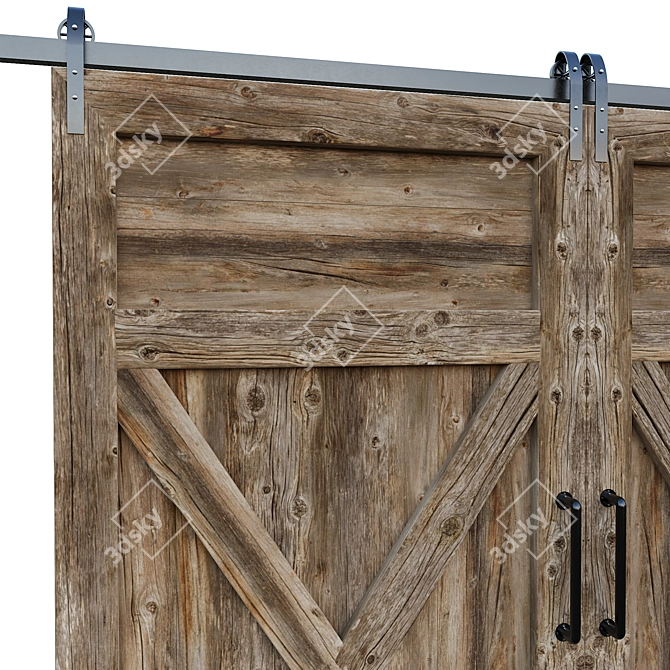  Corrugated Metal and Wood Barn Door 3D model image 3