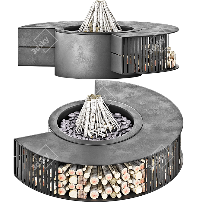 Round Fire Pit with Table 3D model image 1