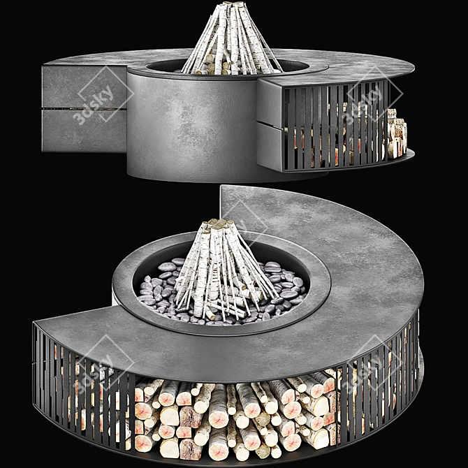 Round Fire Pit with Table 3D model image 2