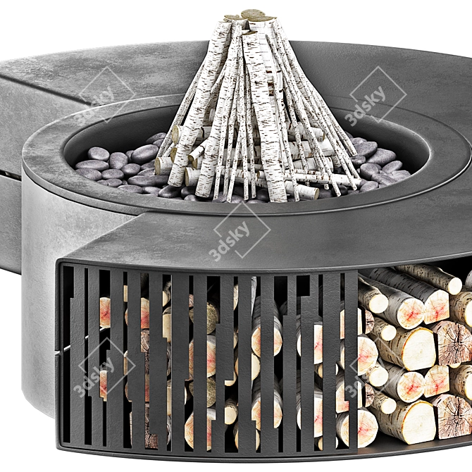 Round Fire Pit with Table 3D model image 6