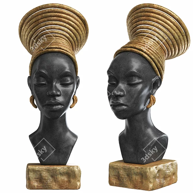 African Girl Bust Decor Sculpture 3D model image 8