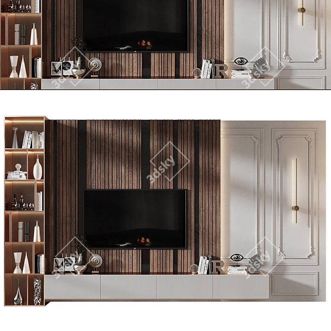  Modern Plywood TV Shelf Design 3D model image 1